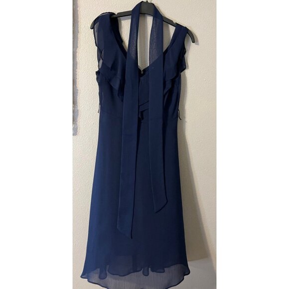 DKNY Dress Navy Blue 6 Short Sleeve W Belt Flowy Career Church Wedding Date - Picture 8 of 10